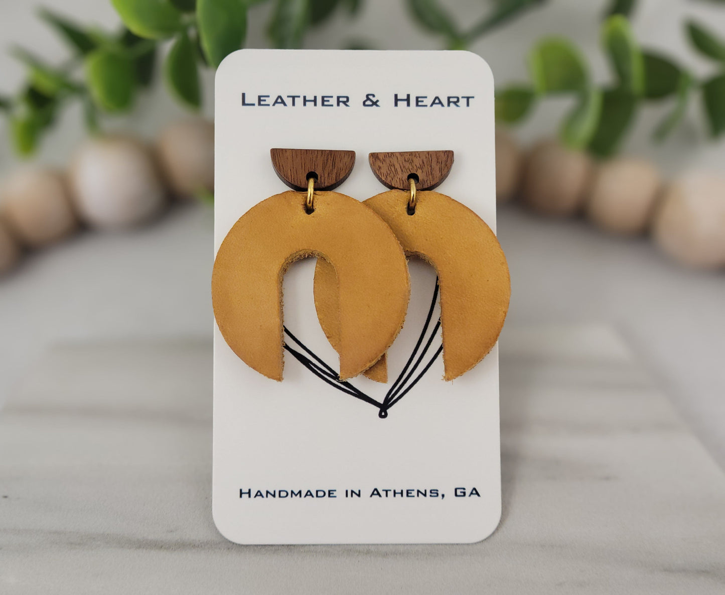 Yellow Leather Arch Earrings  + Wood Earring Studs