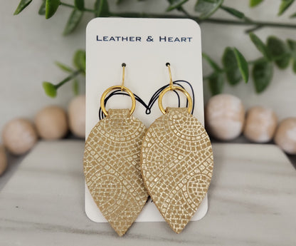 Gold Leather Teardrop Earrings