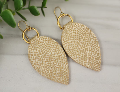 Gold Leather Teardrop Earrings