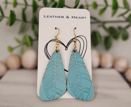 Bohemian Turquoise Leather Leaf Earrings