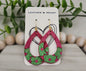 Hand Tooled Pink Floral Teardrop Leather Earrings