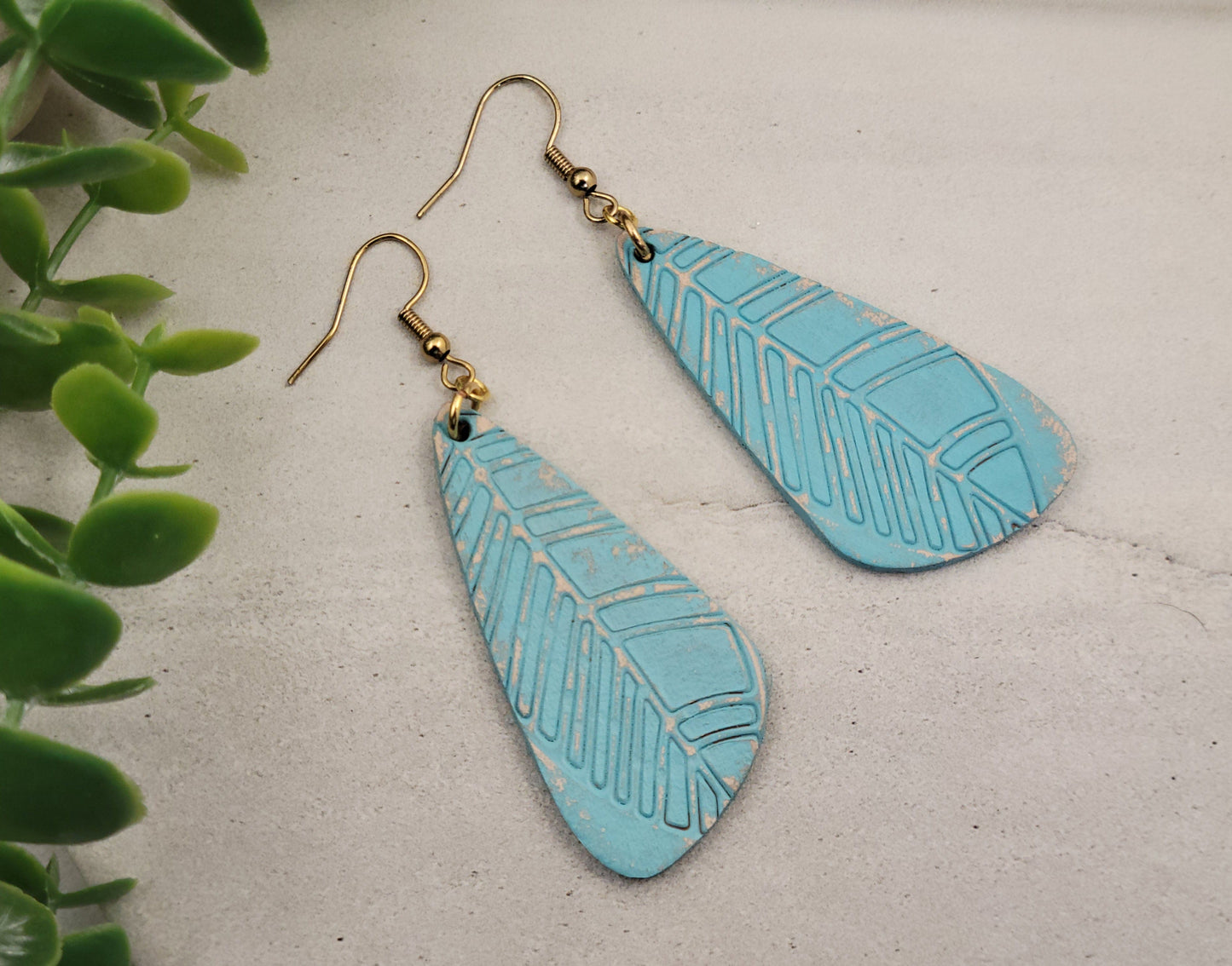 Bohemian Turquoise Leather Leaf Earrings