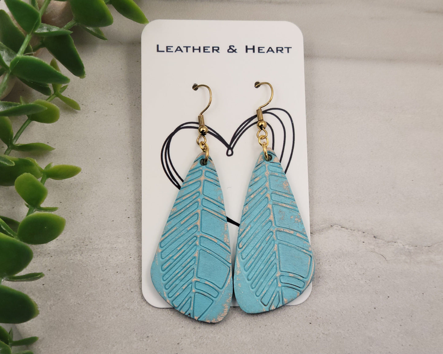 Bohemian Turquoise Leather Leaf Earrings