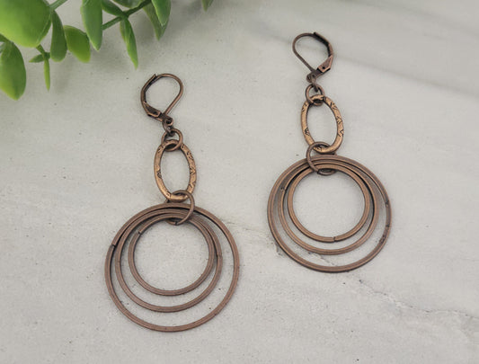 Stacked Copper Metal Hoop Earrings 