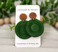 Green Leather Circle Earrings + Wood Earring Studs