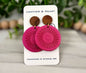 Pink Leather Circle Earrings + Wood Earring Studs