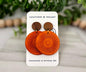 Orange Leather Circle Earrings +Wood Earring Studs