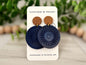 Navy Blue Leather Circle Earrings +Wood Earring Studs