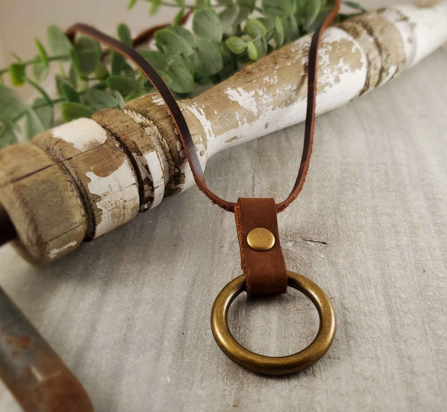 Rustic Leather O Ring Necklace