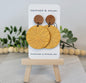 Yellow Leather Circle Earrings + Wood Stud Post